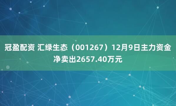 冠盈配资 汇绿生态（001267）12月9日主力资金净卖出2657.40万元
